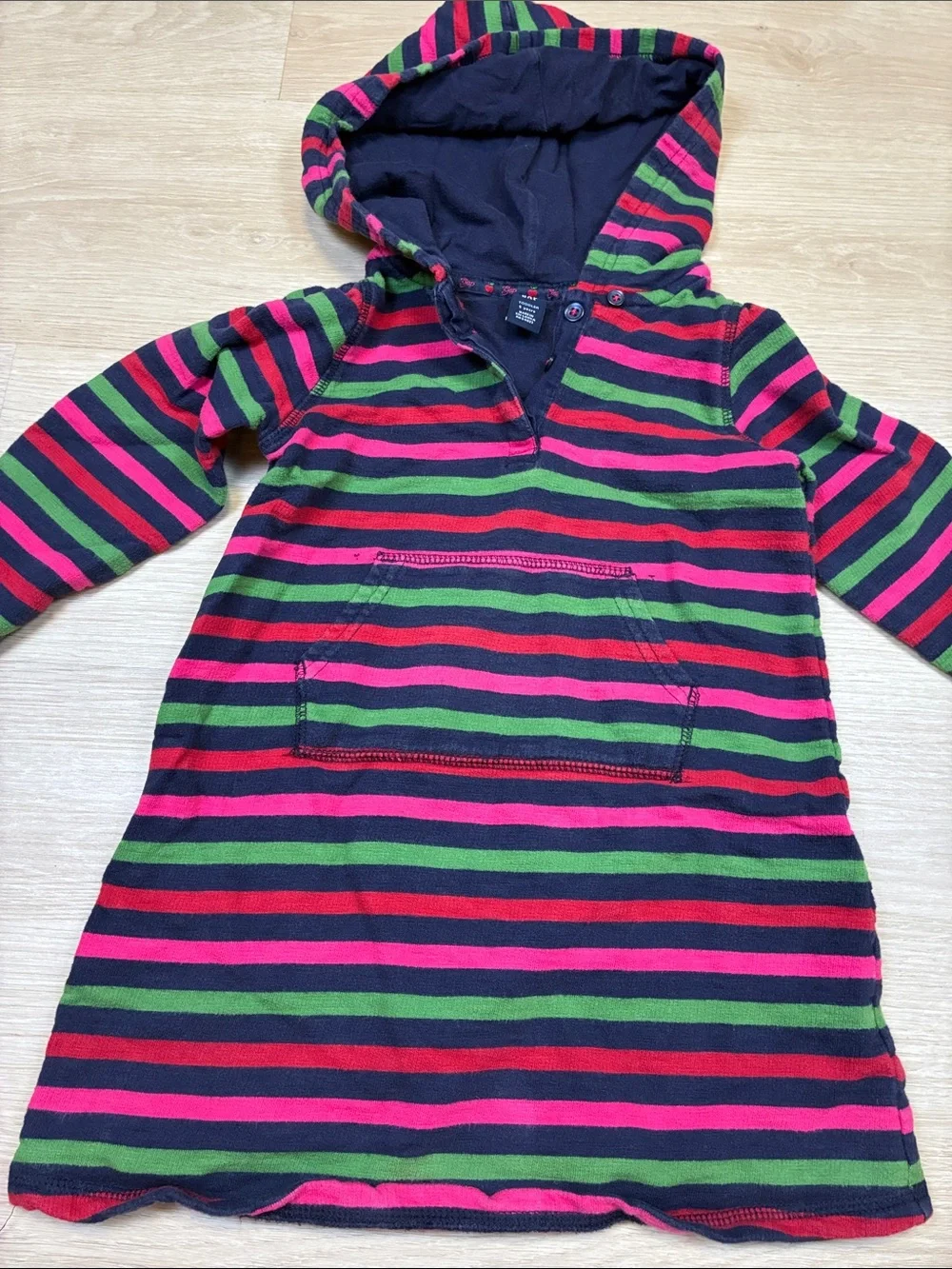 GAP Girls' Hooded Stripe Tunic - Pink, Green & Navy